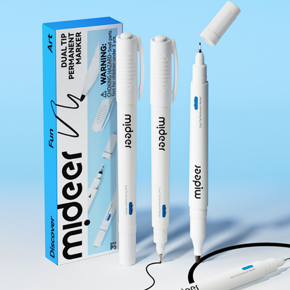 Mideer - Dual-Tip Permanent Markers Fine & Broad Waterproof 3 Pack
