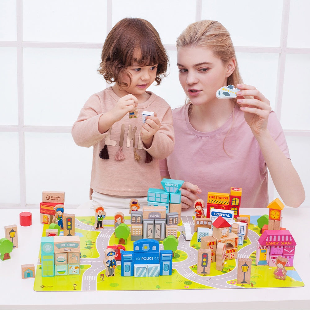 Classic World - Wooden City Building Blocks Set - 120 Pieces