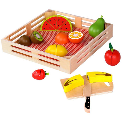 TookyToy - Pretend Play Wooden Cutting Fruit Picnic Toy Set - Motherhood