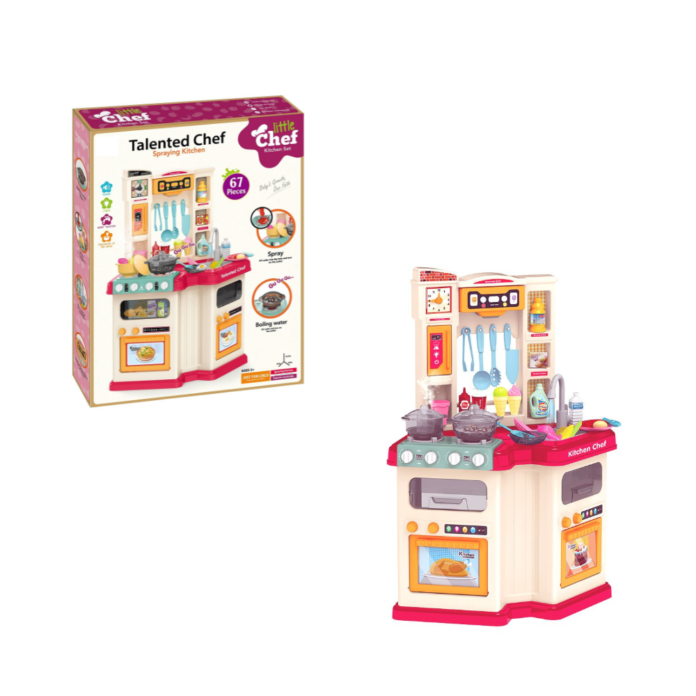 Cogo - Pretend & Play Kitchen Set with Light & Sound Effects - Pink - 67 Pieces