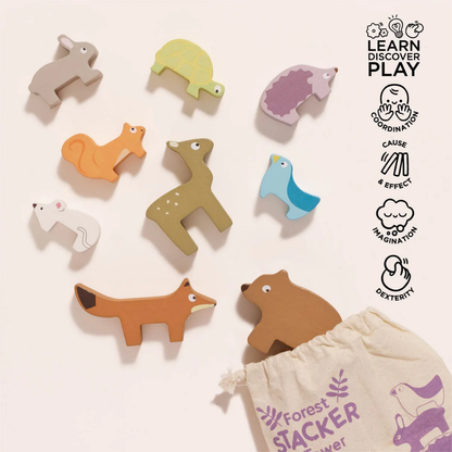 Le Toy Van - Wooden Woodland Stacking Forest Animals & Bag - 10pcs