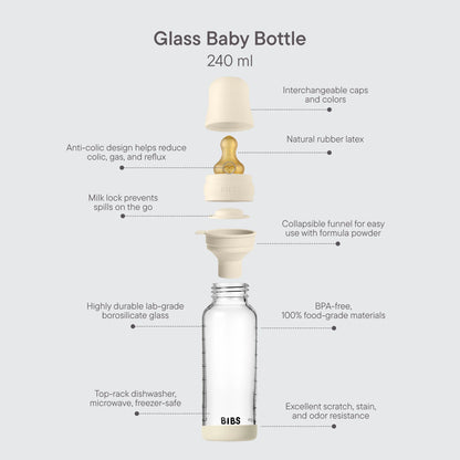 BIBS Glass Baby Bottle Round Latex 240 ml - Motherhood