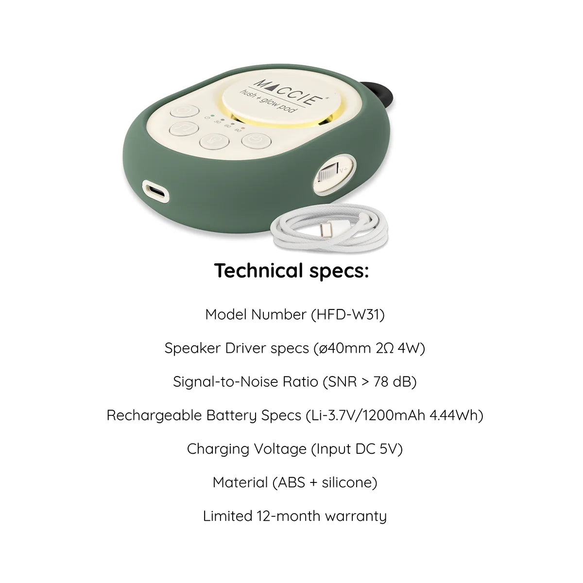 Maccie Hush + Glow Pod – Portable White Noise Machine for Baby Sleep - Motherhood