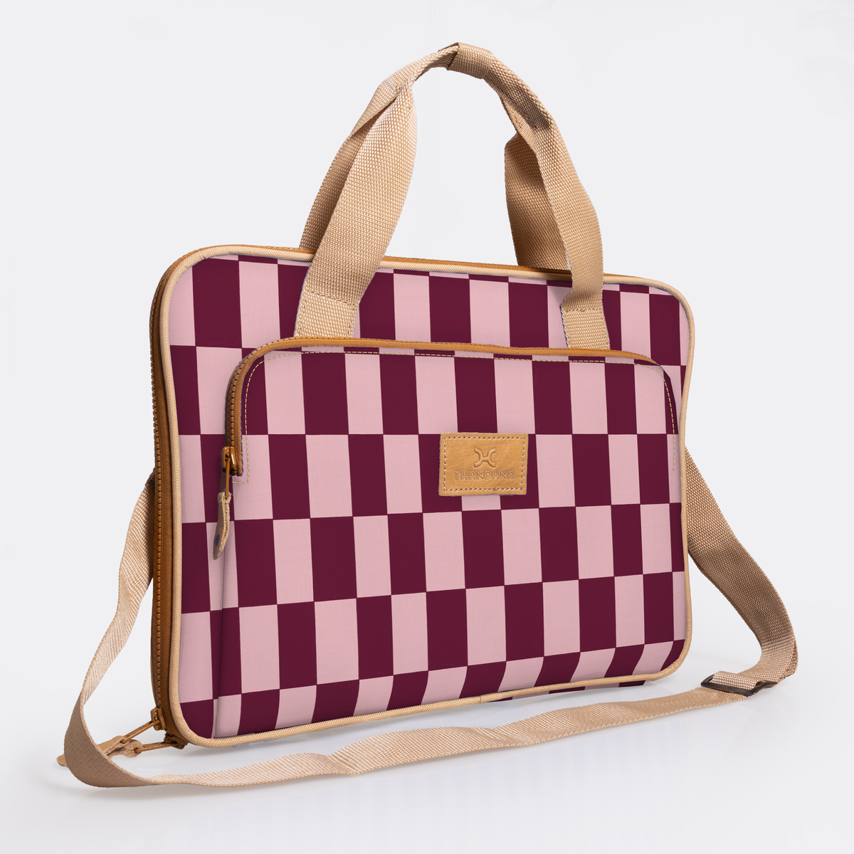 Thandana Slimline Laptop Bag Checkmate - Cherry