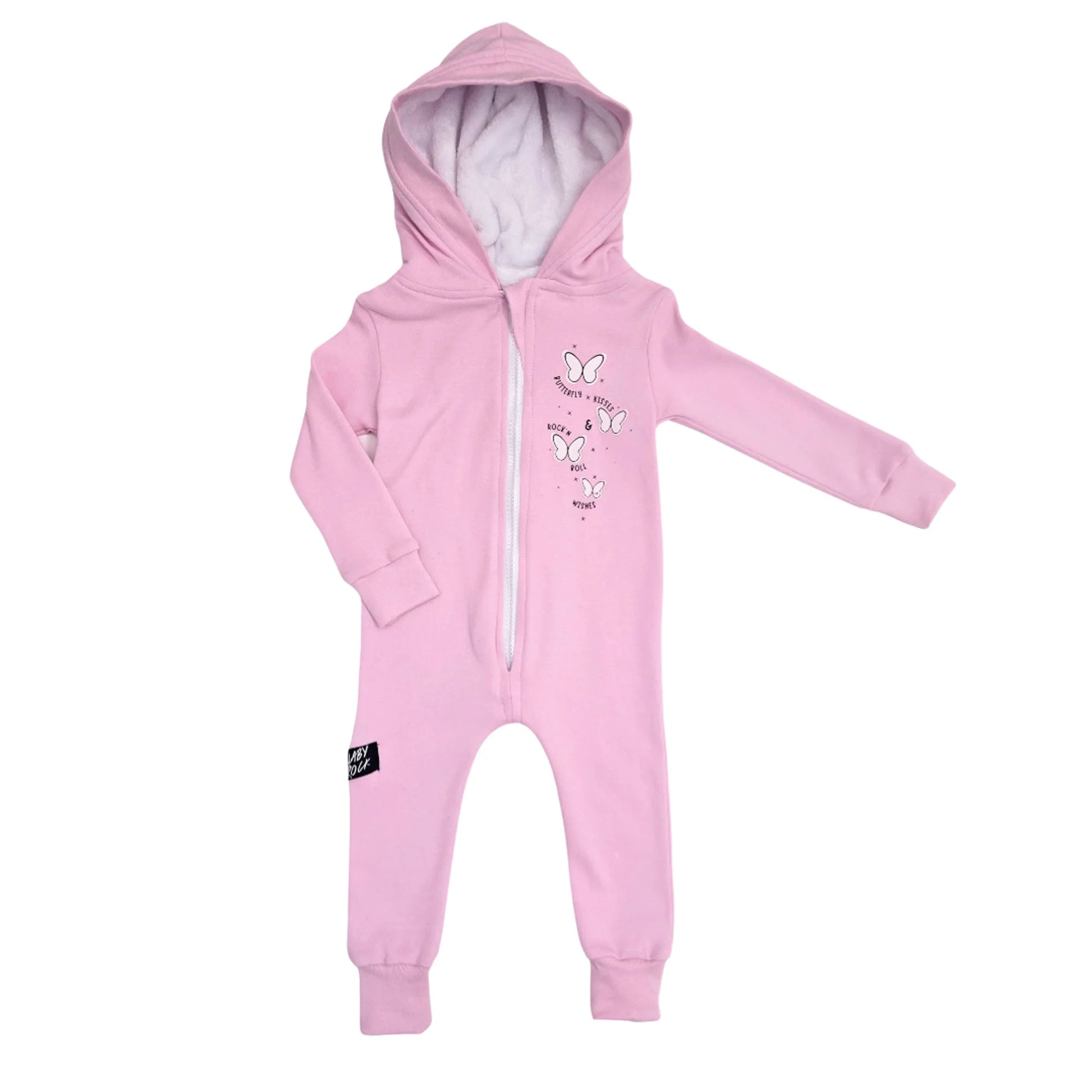 Lullaby Rock Butterfly Kisses Zip-Up Onesie – Baby Pink Hooded Fleece Onesie - Motherhood