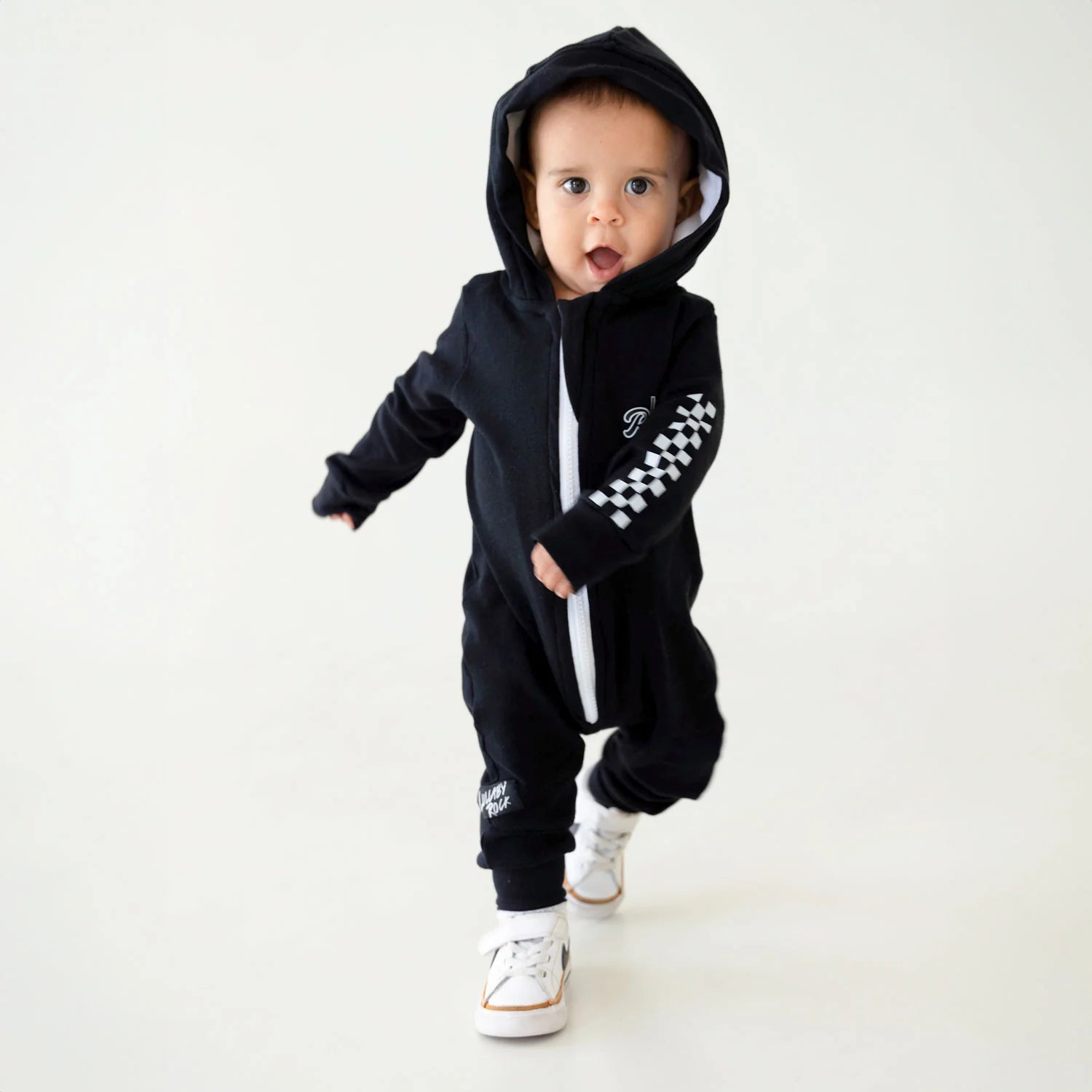Lullaby Rock Rad Little Racer Zip-Up Onesie with Hood – Black Fleece Onesie - Motherhood