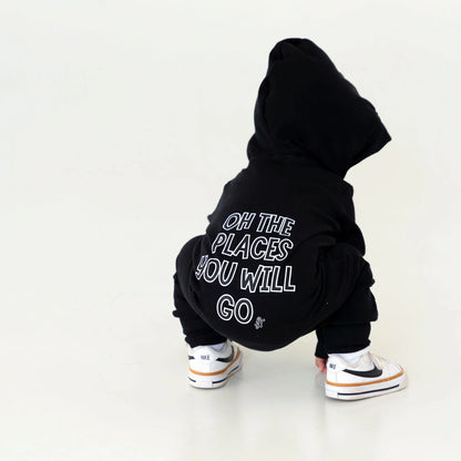 Lullaby Rock Rad Little Racer Zip-Up Onesie with Hood – Black Fleece Onesie - Motherhood