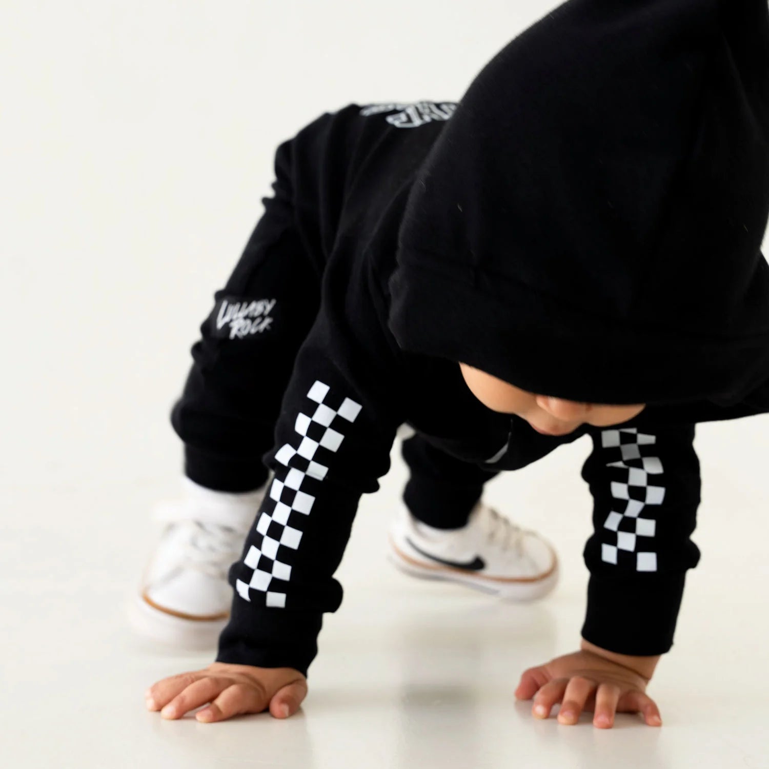 Lullaby Rock Rad Little Racer Zip-Up Onesie with Hood – Black Fleece Onesie - Motherhood