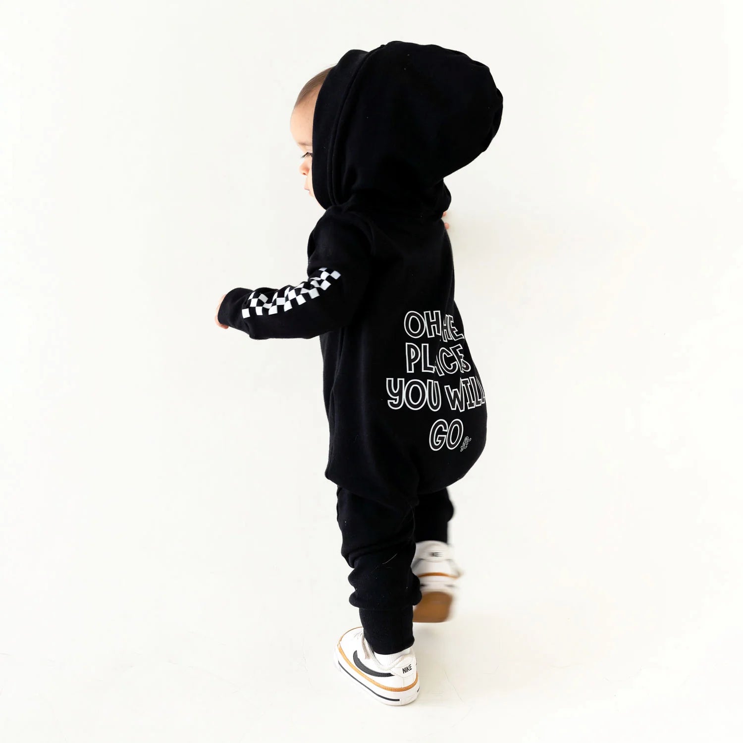 Lullaby Rock Rad Little Racer Zip-Up Onesie with Hood – Black Fleece Onesie - Motherhood